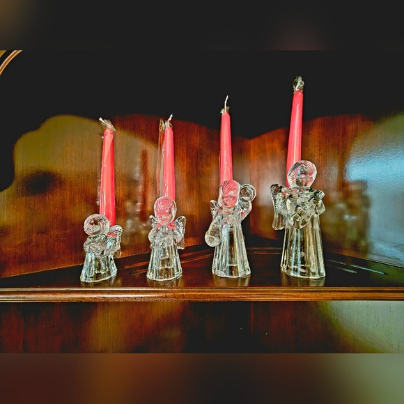 Red Taper Candles with Glass Angel Holders - Picture 6 of 7